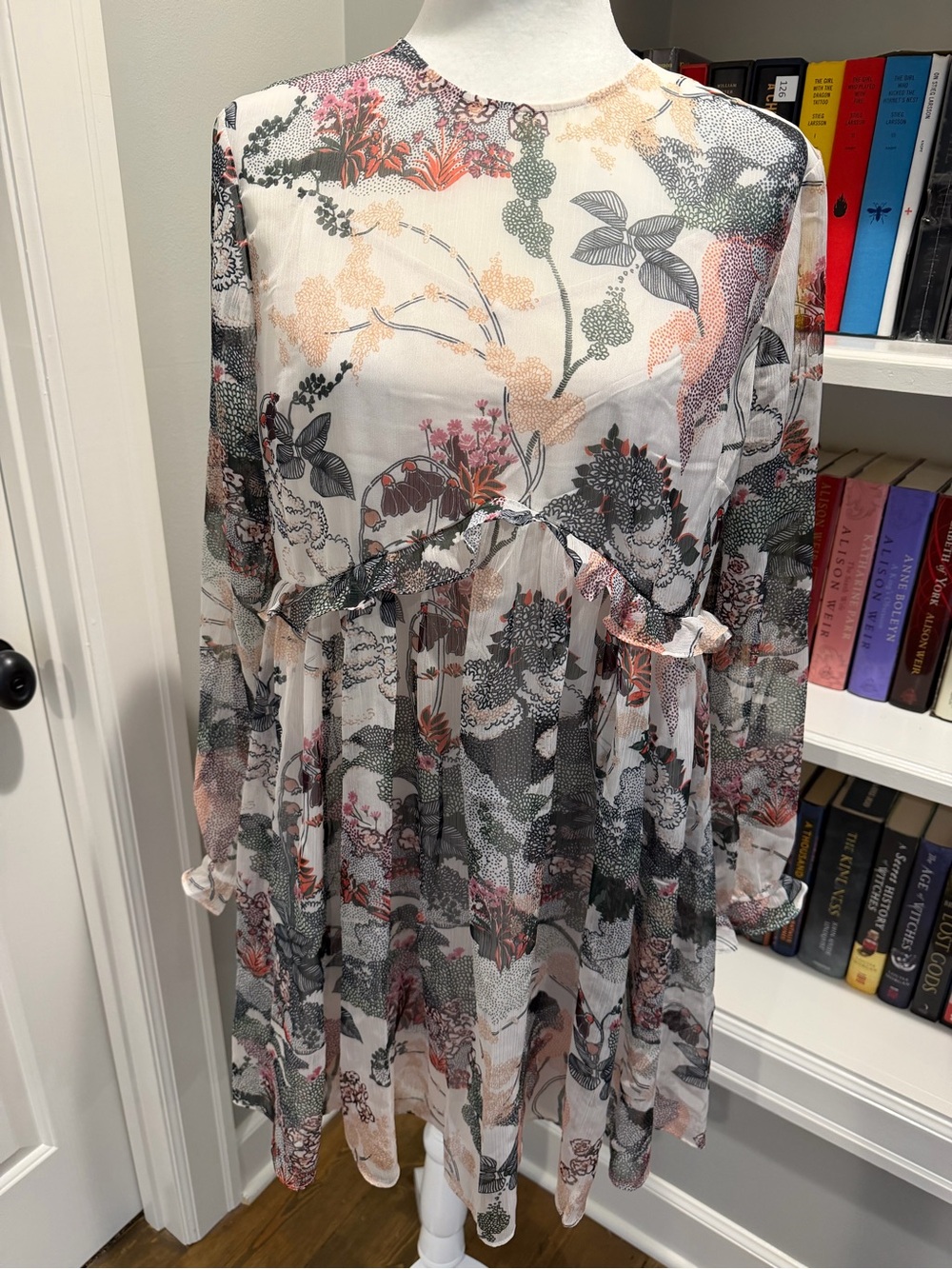 Ted Baker London Cream Floral Ruffle-Trim Mini Dress
